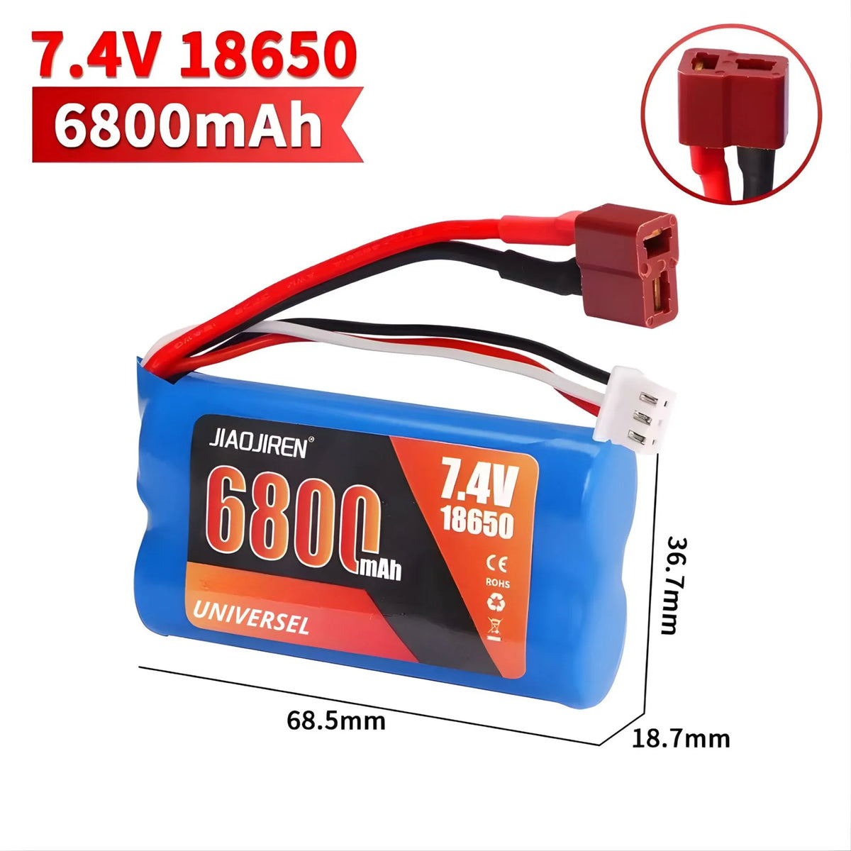 Bateria universal 7.4v 6800mah dimensiones