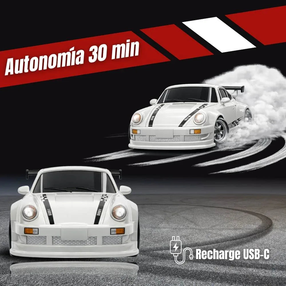 Mini coche RC drift, autonomía 30 minutos con carga USB-C