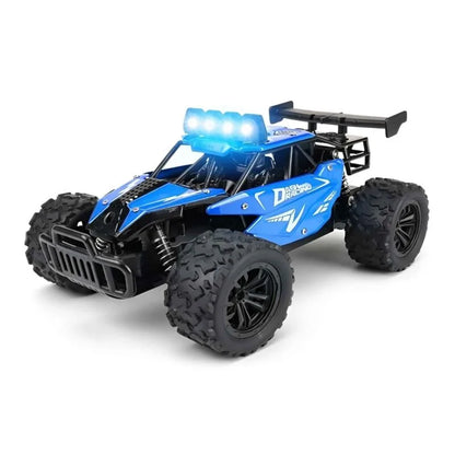 Buggy RC ZWN 8 todoterreno escala 1:16 color azul, vista frontal con luces LED
