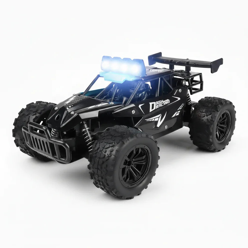 Buggy RC ZWN 8 todoterreno escala 1:16 color negro, vista frontal con luces LED
